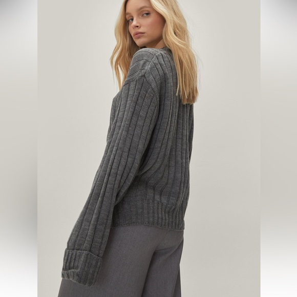 NWT Nast Gal You're Getting Warmer Ribbed High Neck Sweater grey M/L - Picture 7 of 12
